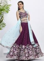 Pure Chiffon Burgandy Party Wear Sequins Work Lehenga Choli